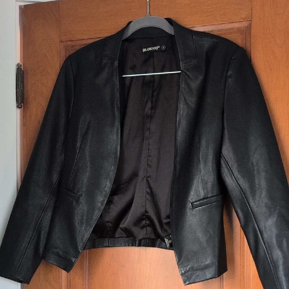Blank NYC Black Faux Leather Open Blazer Jacket
